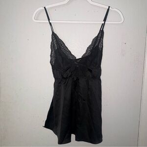 Victoria's Secret Black Satin & Lace Babydoll Cami Lingerie Top S